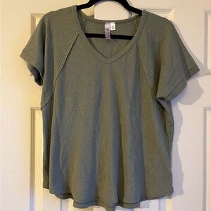 Alya Anthropologie V-Neck Waffle Tee Olive Green Size XS